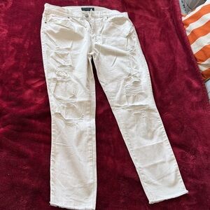 Aeropostale Women's Distressed Cream Straight Leg Jeans